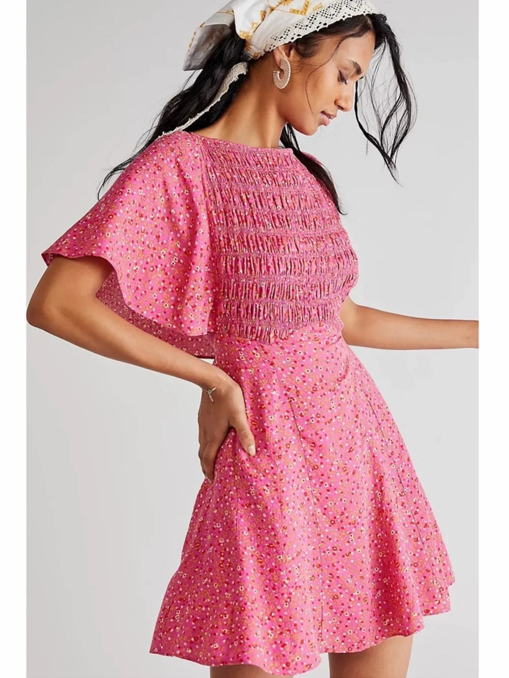 Free People Florence Lace Up Back Floral Mini Dress